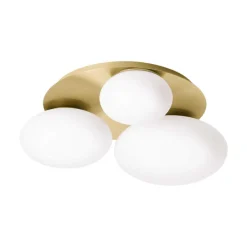 Plafoniere Moderne-Ideal Lux Ninfea pl3 plafoniera ottone 3 sfere vetro bianco per interni