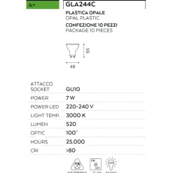Lampadine Led-Gea Luce N10 lampadine gu10 led 7w 3000k 550lm ottica 100