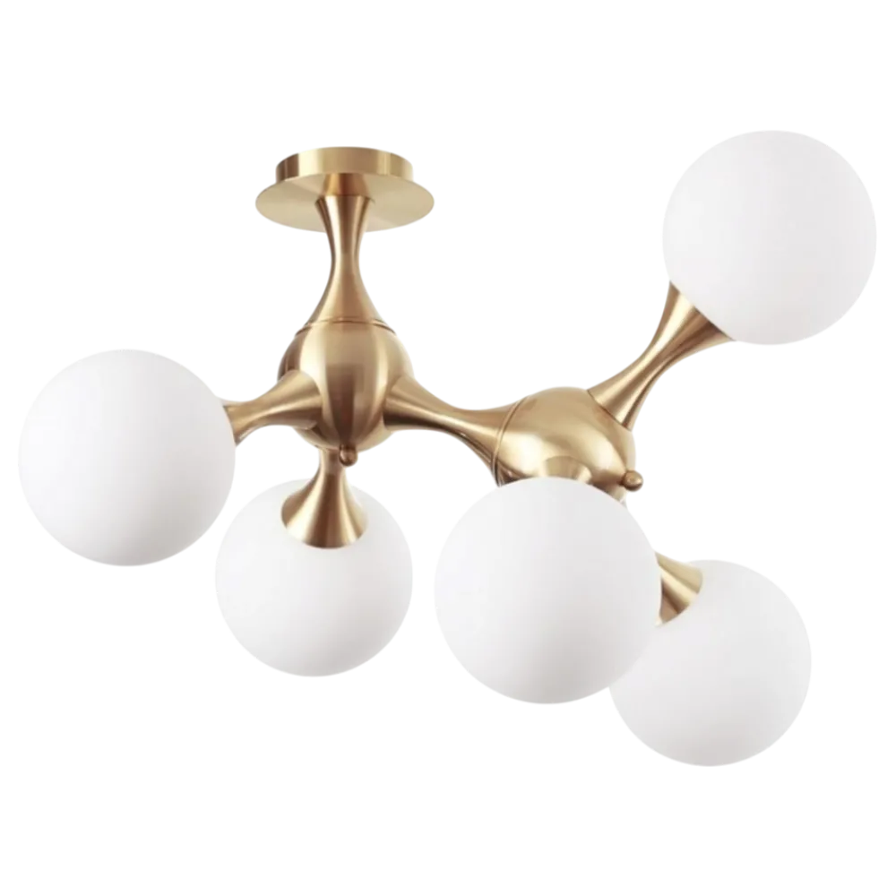 Plafoniere Moderne-Ideal Lux Nodi pl5 plafoniera moderna nodi ottone 5 sfere bianche