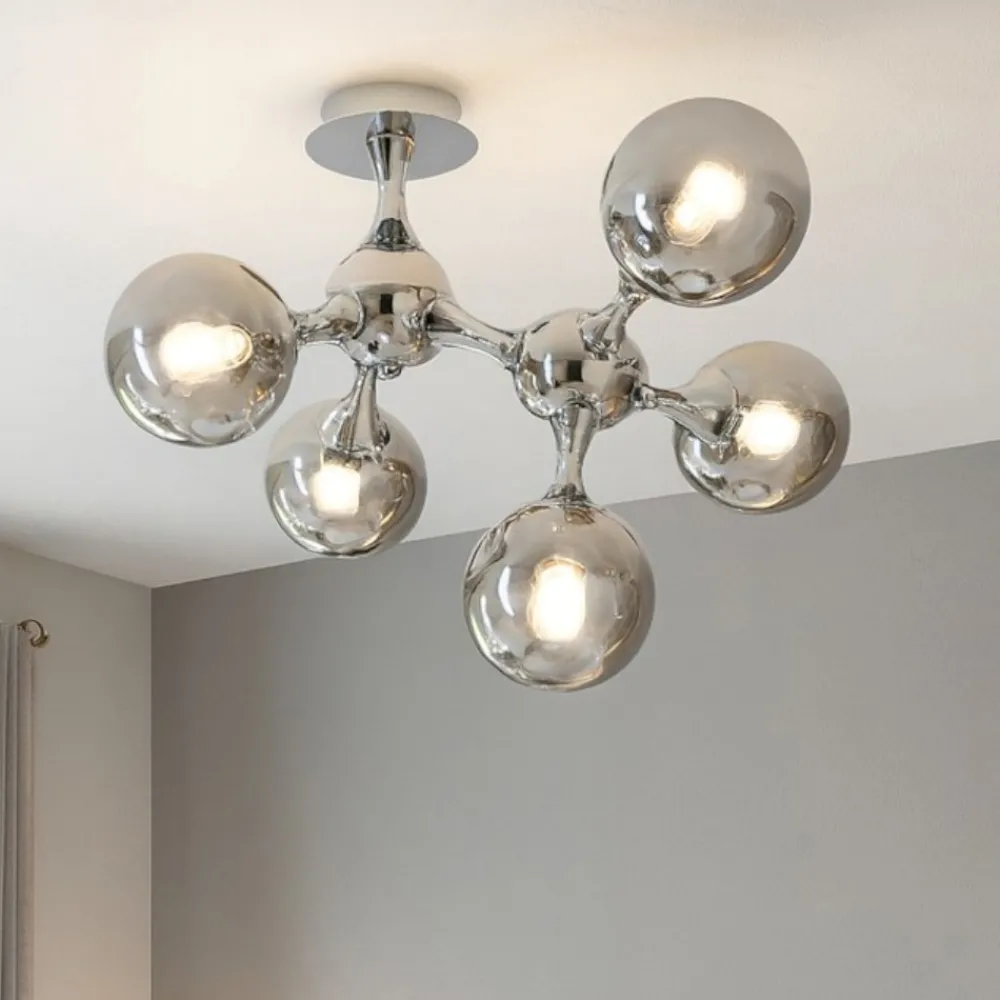 Plafoniere Moderne-Ideal Lux Nodi pl5 plafoniera per camera da letto 5 sfere cromo