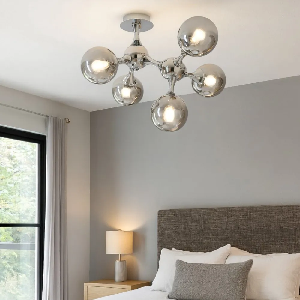 Plafoniere Moderne-Ideal Lux Nodi pl5 plafoniera per camera da letto 5 sfere cromo