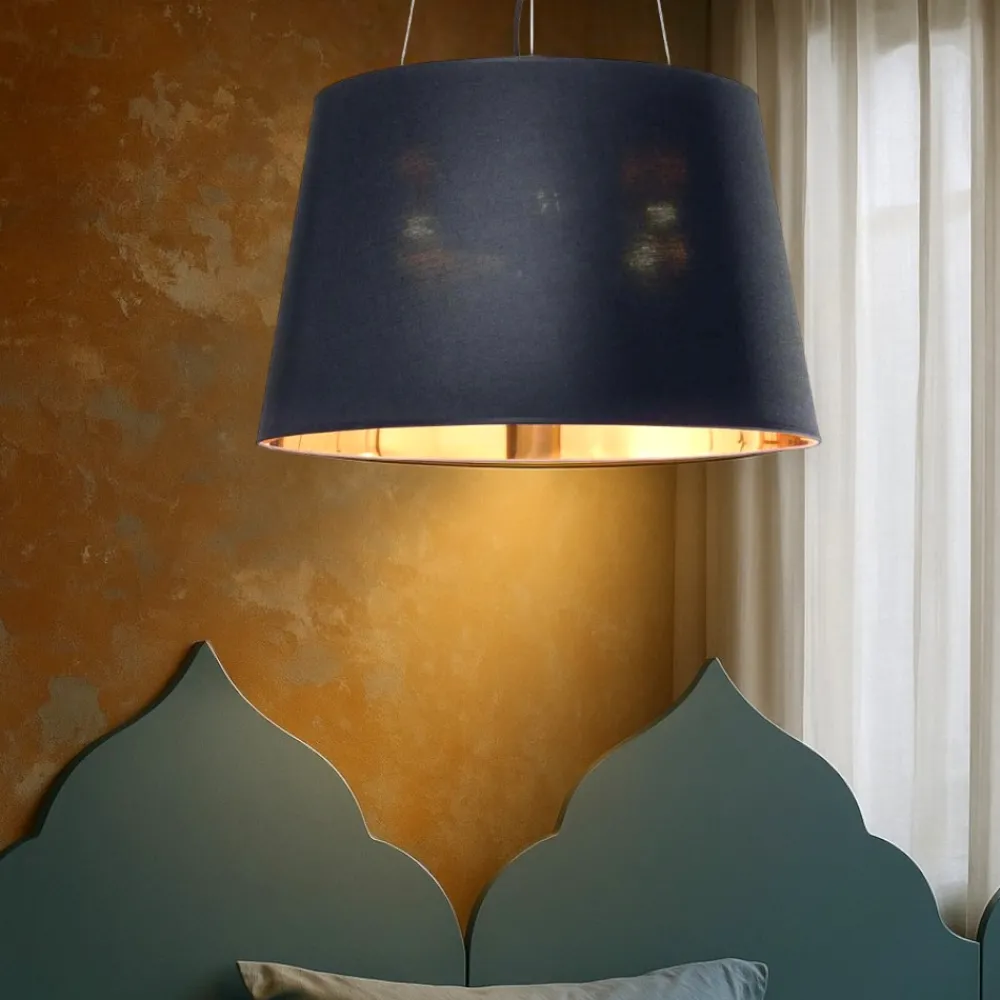 Lampadario Camera Da Letto-Ideal Lux Nordik sp4 lampadario stanza da letto paralume tessuto nero e oro