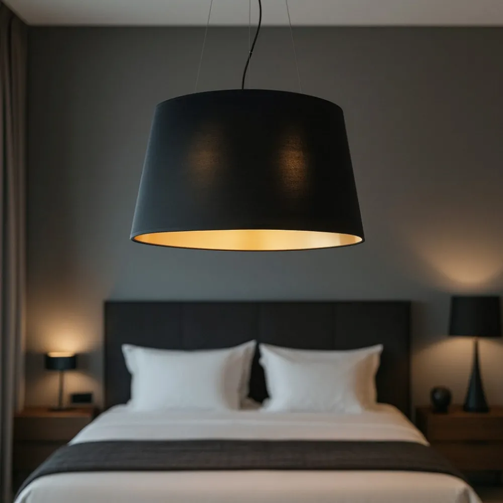 Lampadario Camera Da Letto-Ideal Lux Nordik sp4 lampadario stanza da letto paralume tessuto nero e oro