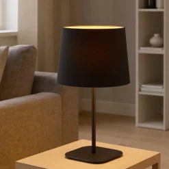 Lampade Da Tavolo-Ideal Lux Nordik tl1 lampada da tavolo nero e oro paralume tessuto