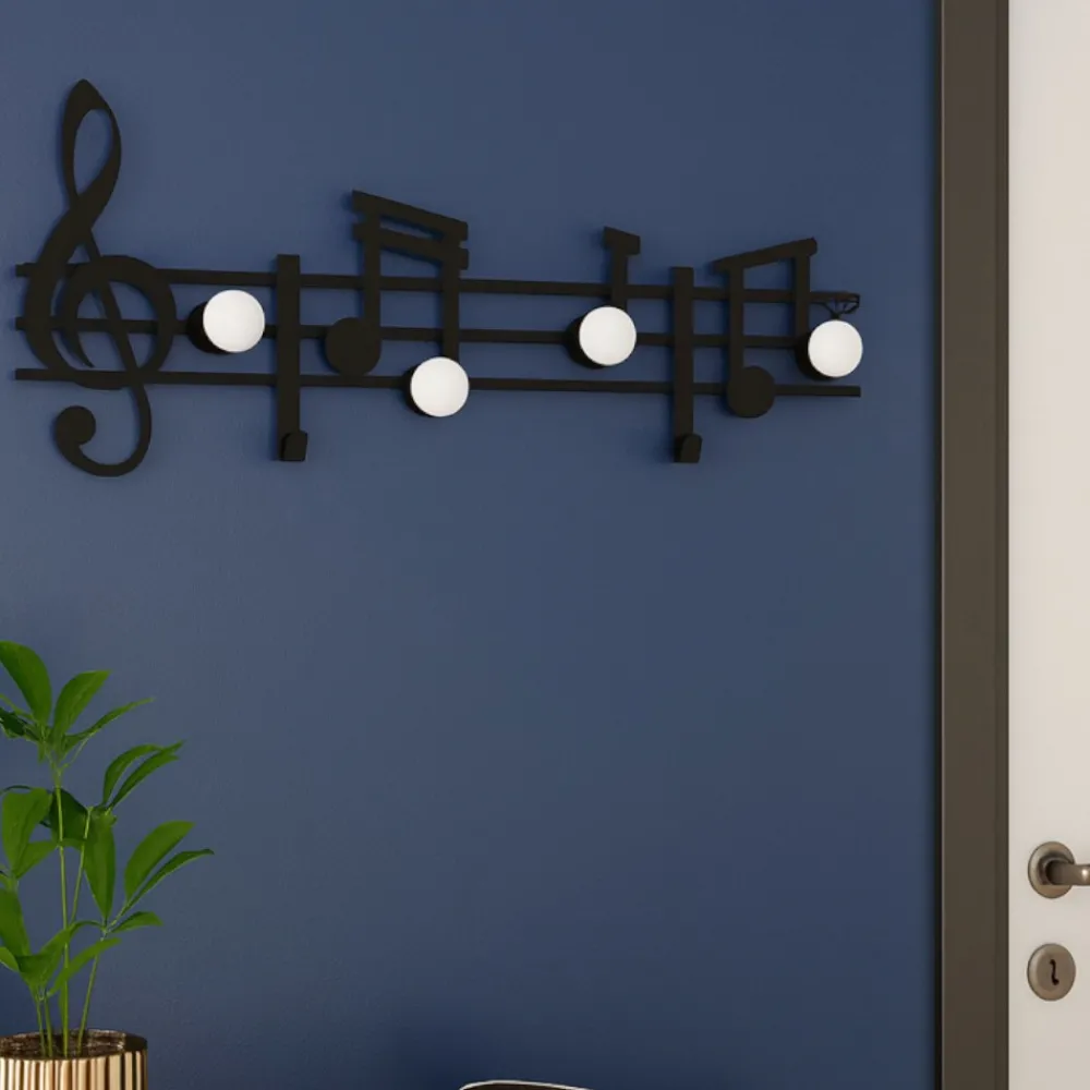 Appendiabiti Da Parete-Selezionato da Mazzolaluce Note musicali appendiabiti nero da parete moderno
