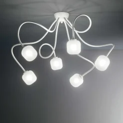 Plafoniere Moderne-Ideal Lux Octopus pl6 plafoniera bianca 6 bracci flessibili