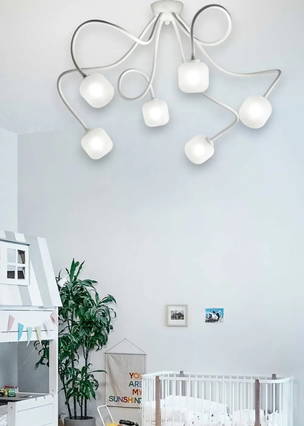 Plafoniere Moderne-Ideal Lux Octopus pl6 plafoniera bianca 6 bracci flessibili