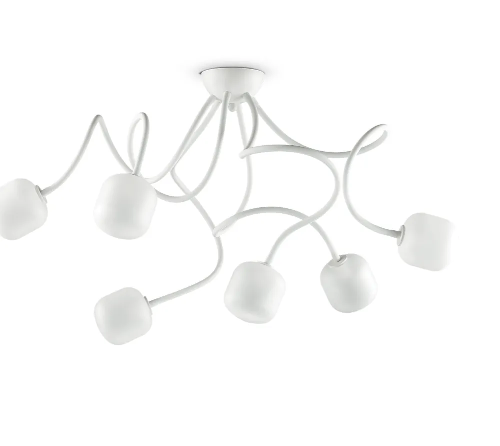 Plafoniere Moderne-Ideal Lux Octopus pl6 plafoniera bianca 6 bracci flessibili