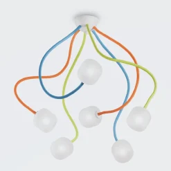 Plafoniere Moderne-Ideal Lux Octopus pl6 plafoniera per cameretta 6 bracci flessibili multicolore