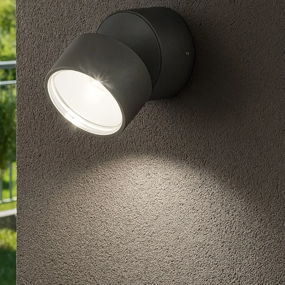 Faretti Da Esterno-Ideal Lux Omega ap round applique da esterno antracite ip54 7w 4000k orientabile