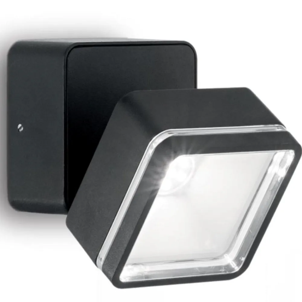 Applique Da Esterno-Ideal Lux Omega ap square applique da esterno nero orientabile led 7w 4000k