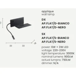 Applique Camera Da Letto-Ondaluce ap flat applique da comodino presa usa led orientabile nero destra