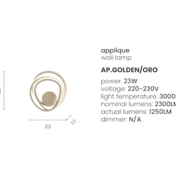 Applique Da Parete-Ondaluce ap golden applique led moderna oro design moderna
