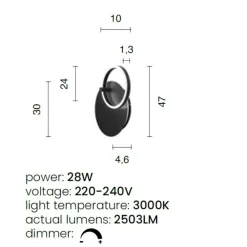 Applique Da Parete-Ondaluce applique da parete sabe bianca orientabile led 28w 3000k dimmerabile