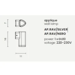 Applique Da Esterno-Ondaluce ap rav applique per esterno nera ip54 gu10