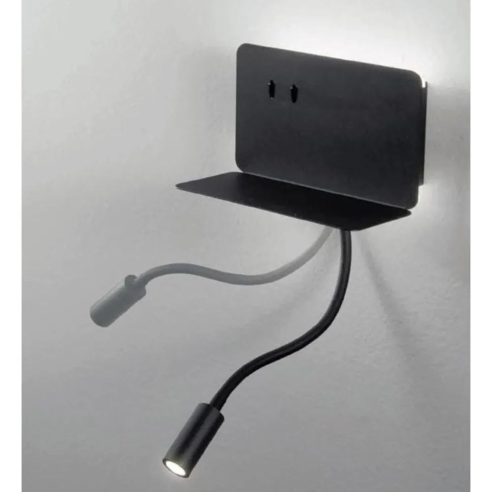 Applique Camera Da Letto-Ondaluce ap stan applique comodino camera da letto presa usb orientabile nera