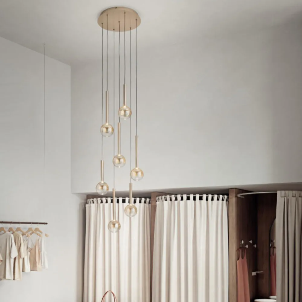 Lampadari Moderni-Ondaluce aura lampadario sospensione 7 luci vetro oro led 3000k dimmerabile