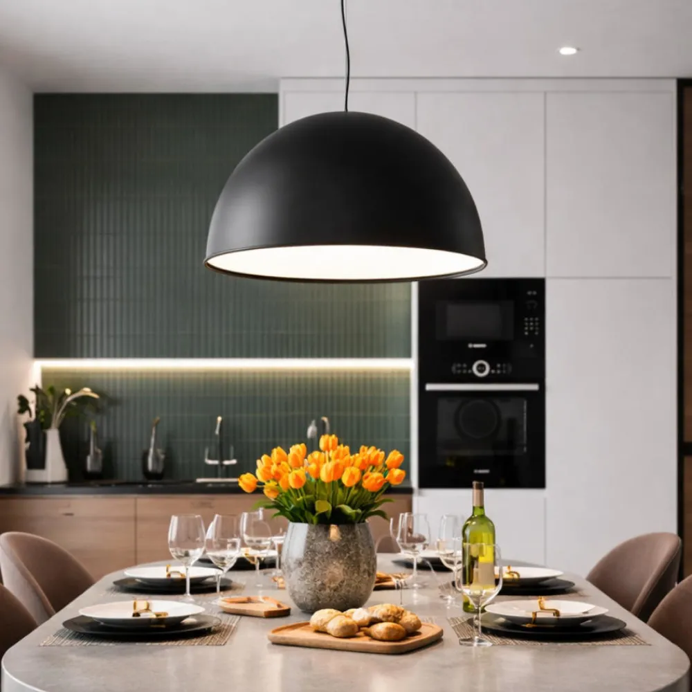 Lampadari Cucina-Ondaluce cupola nero lampadario da cucina moderna led 50w 3000k