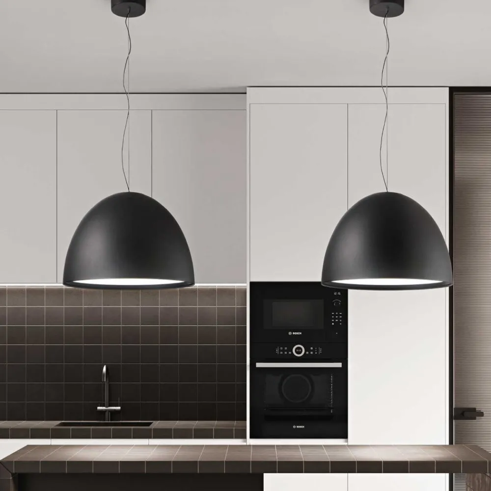Lampadari Cucina-Ondaluce cupola nero lampadario da cucina moderna led 50w 3000k