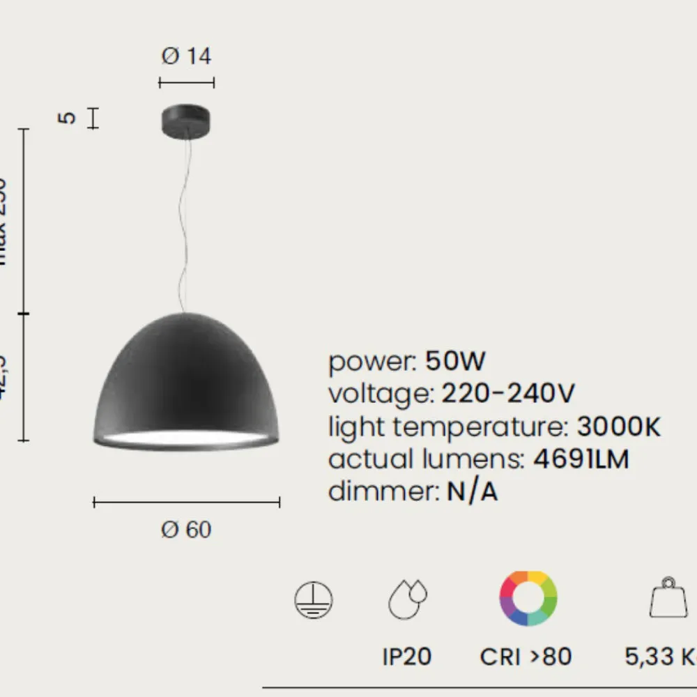 Lampadari Cucina-Ondaluce cupola nero lampadario da cucina moderna led 50w 3000k