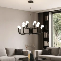 Lampadari Moderni-Ondaluce derby grande lampadario contemporaneo nero sfere vetro bianco