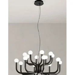 Lampadari Moderni-Ondaluce derby grande lampadario contemporaneo nero sfere vetro bianco