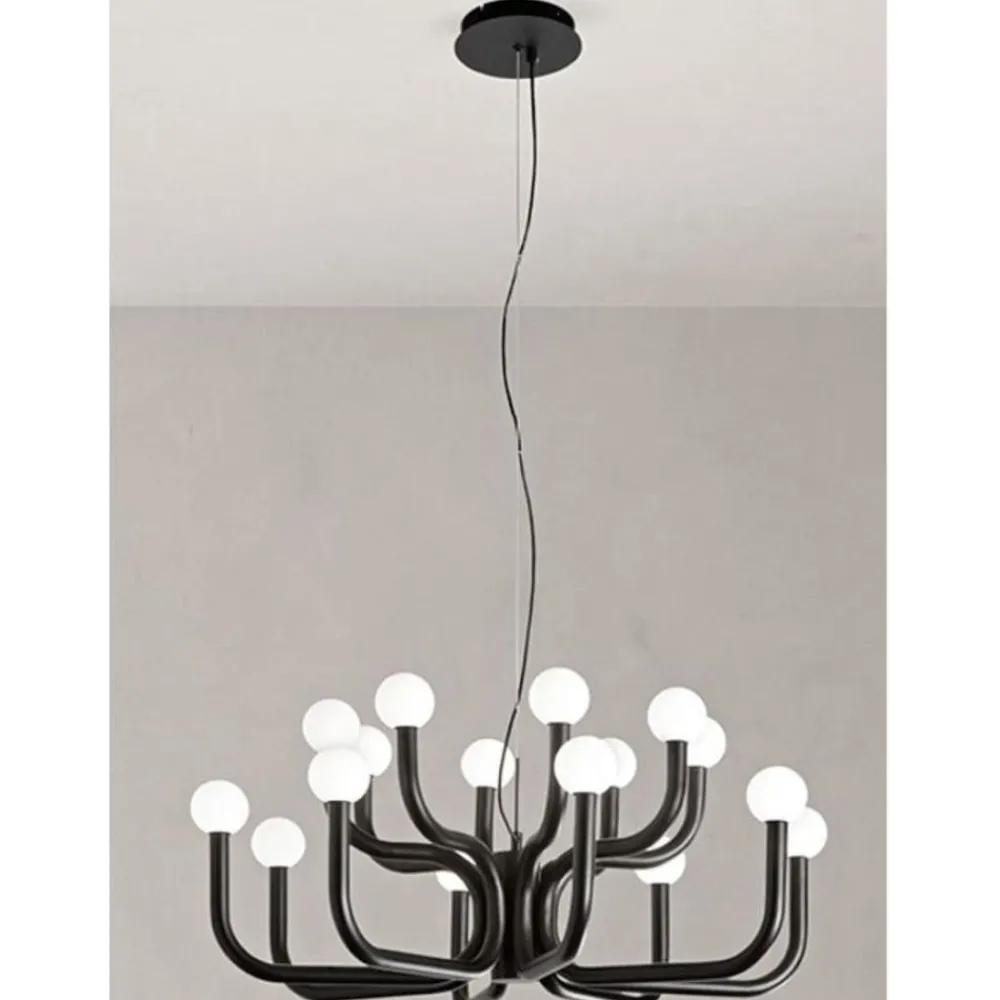 Lampadari Moderni-Ondaluce derby grande lampadario contemporaneo nero sfere vetro bianco