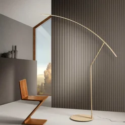 Lampade Da Terra-Ondaluce folaga piantana ad arco moderna oro led 3000k dimmerabile