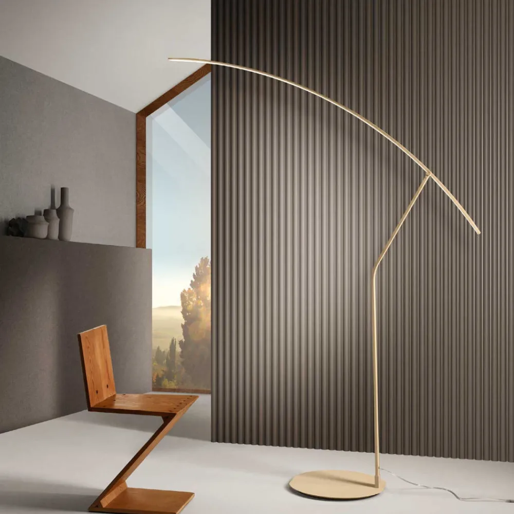 Lampade Da Terra-Ondaluce folaga piantana ad arco moderna oro led 3000k dimmerabile