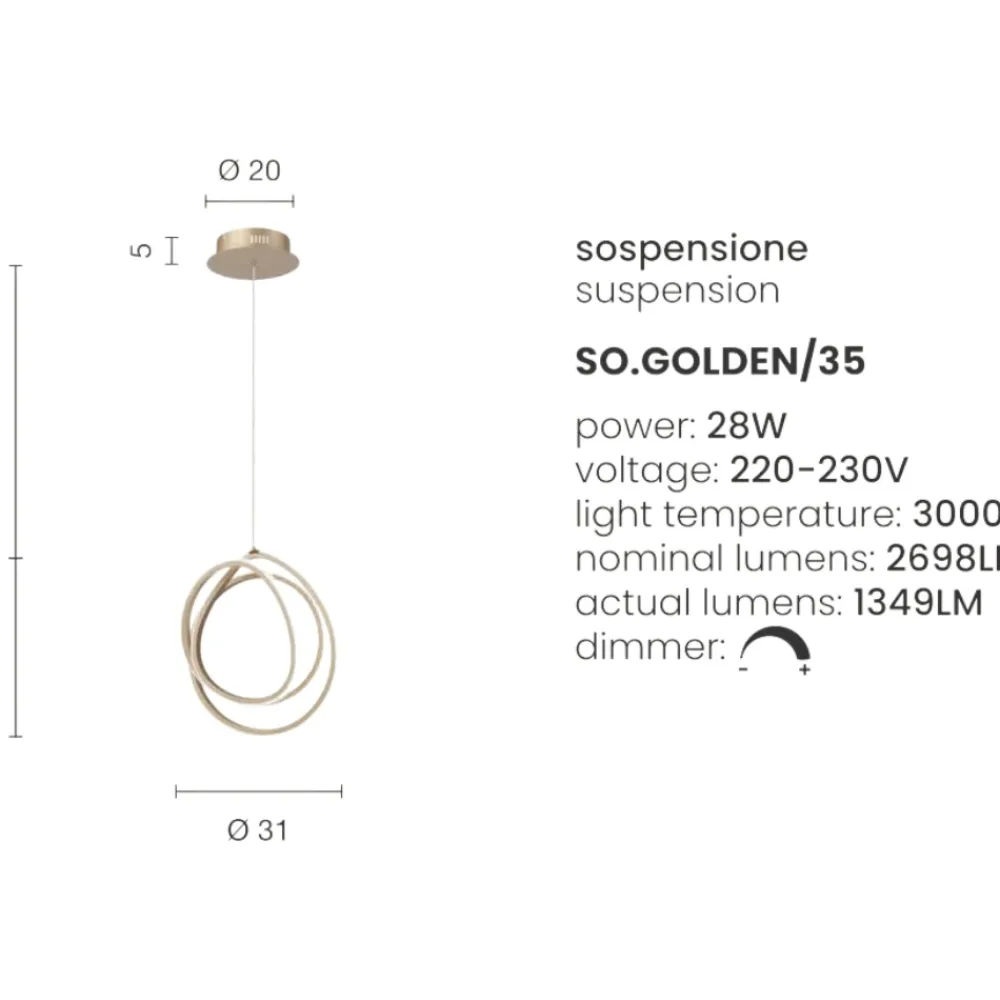 Lampadari Moderni-Ondaluce golden so 35 lampadario moderno oro led 28w 3000k