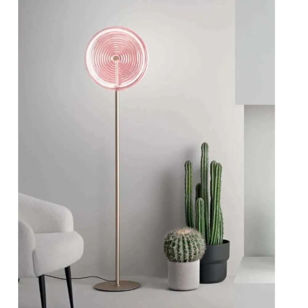 Lampade Da Terra-Ondaluce jokey lampada da terra vetro tondo rosa led 3000k