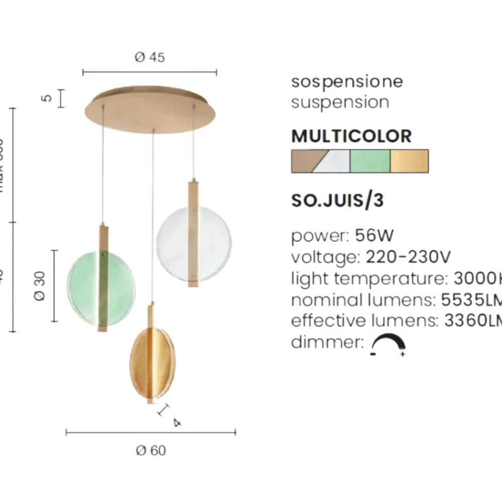 Lampadari Moderni-Ondaluce juis lampadario moderno led 3 luci multicolor