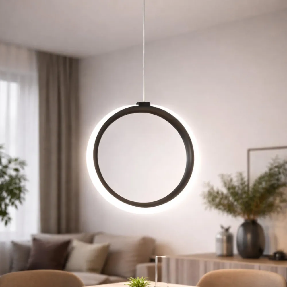 Lampade A Sospensione-Ondaluce lampada a sospensione pinta nera cerchio led 3000k dimmerabile
