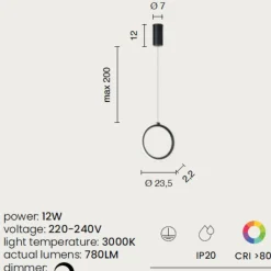 Lampade A Sospensione-Ondaluce lampada a sospensione pinta nera cerchio led 3000k dimmerabile