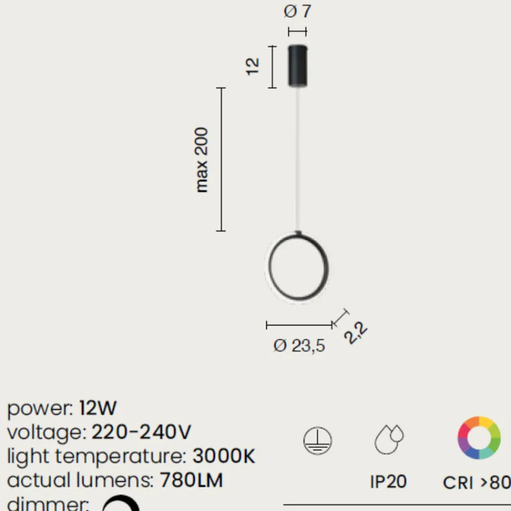 Lampade A Sospensione-Ondaluce lampada a sospensione pinta nera cerchio led 3000k dimmerabile