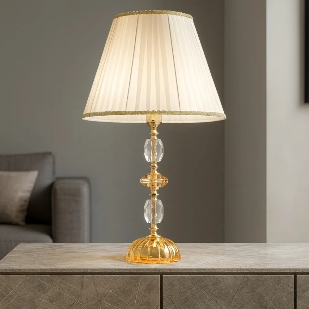 Lampade Da Tavolo-Ondaluce lampada da tavolo per salone classica vetro cristallo ambra