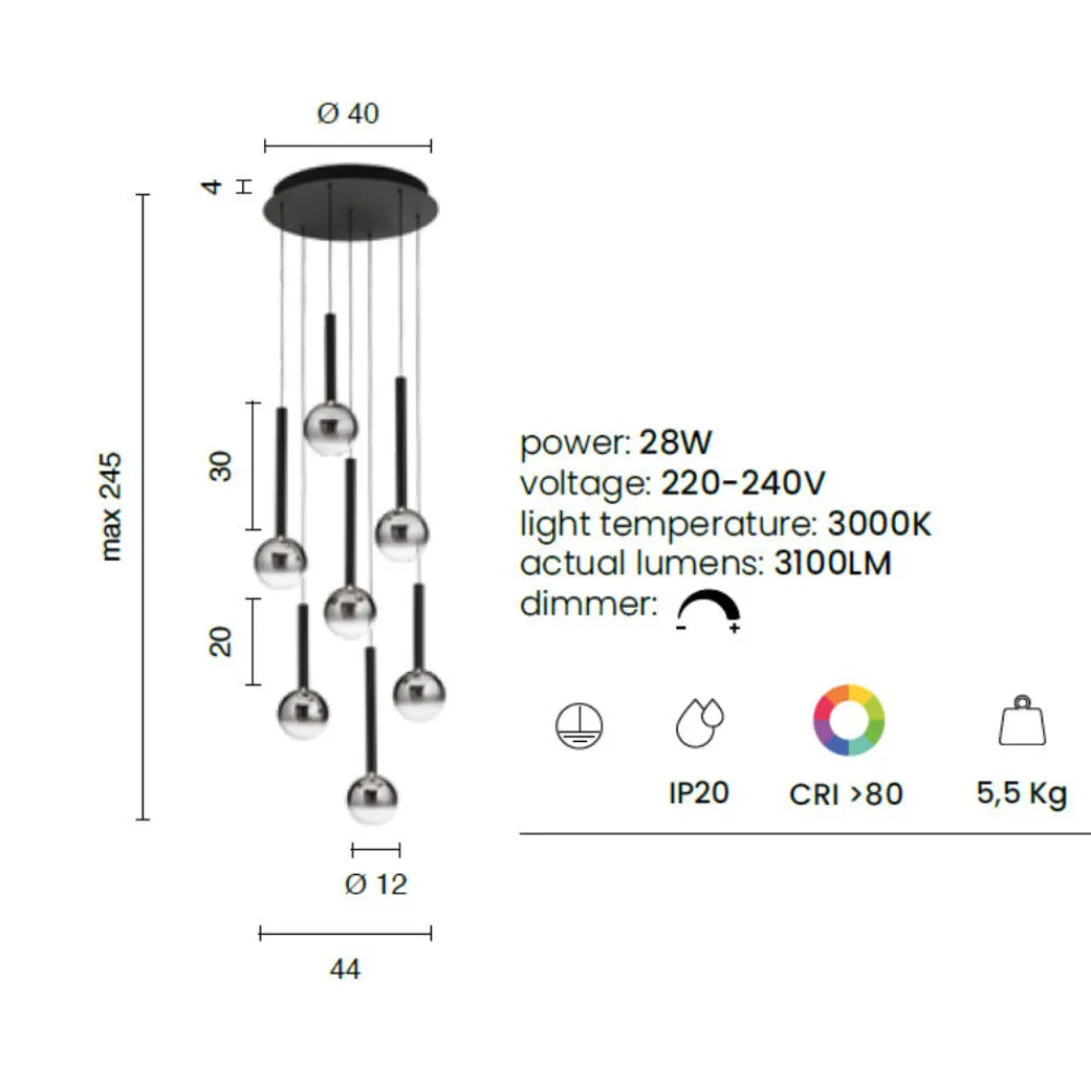 Lampadari Moderni-Ondaluce lampadario a sospensione aura 7 luci vetro marrone led 3000k dimmerabile