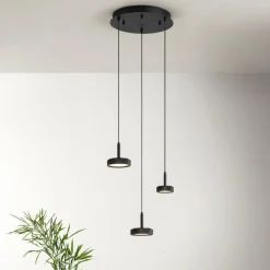 Lampadari Cucina-Ondaluce lampadario da cucina nina 3 luci nere led 24w 3000k dimmerabile