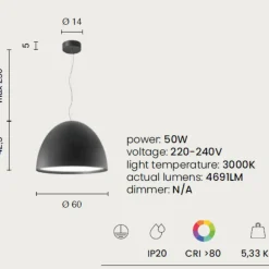 Lampadari Cucina-Ondaluce lampadario da cucina cupola bianco led 50w 3000k