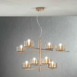 Lampadari Moderni-Ondaluce lampadario figaro oro per salone vetri ambra