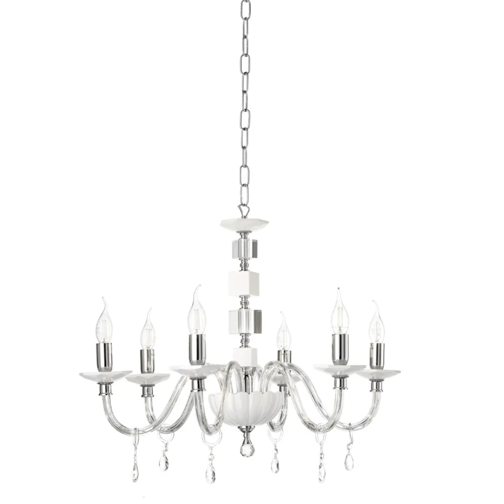 Lampadari Moderni-Ondaluce lampadario livia sei luci vetro bianco e cristalli