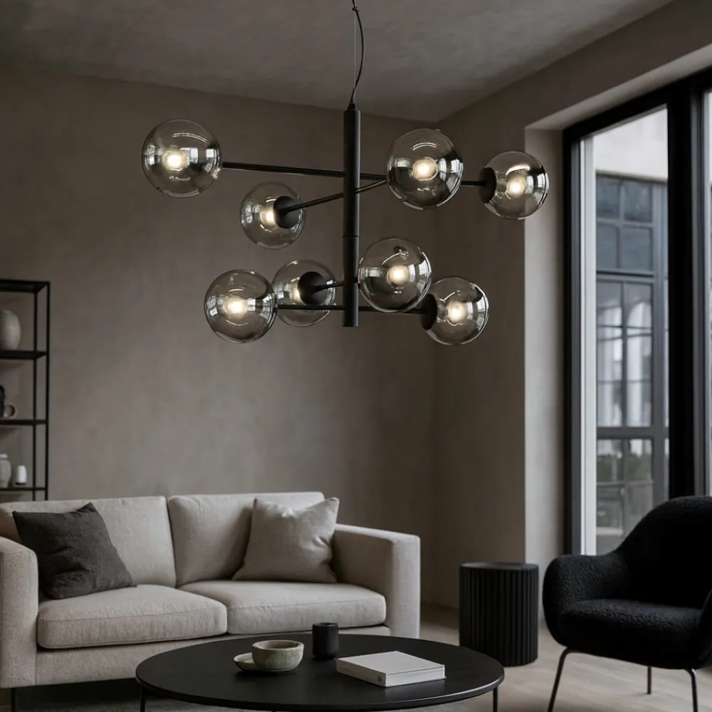Lampadari Moderni-Ondaluce lampadario moderno so eliseo 8 luci nero per soggiorno