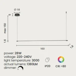 Lampadari Moderni-Ondaluce lampadario moderno orizzontale oro led 3000k per tavolo