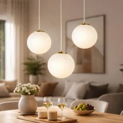 Lampadari Moderni-Ondaluce lampadario moderno santos 3 luci led 3000k oro sfere vetro bianco