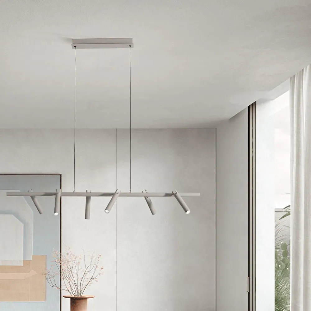 Lampadari Moderni-Ondaluce lampadario moderno a sospensione teddy 6 luci orientabili tortora led 3000k dimmerabile