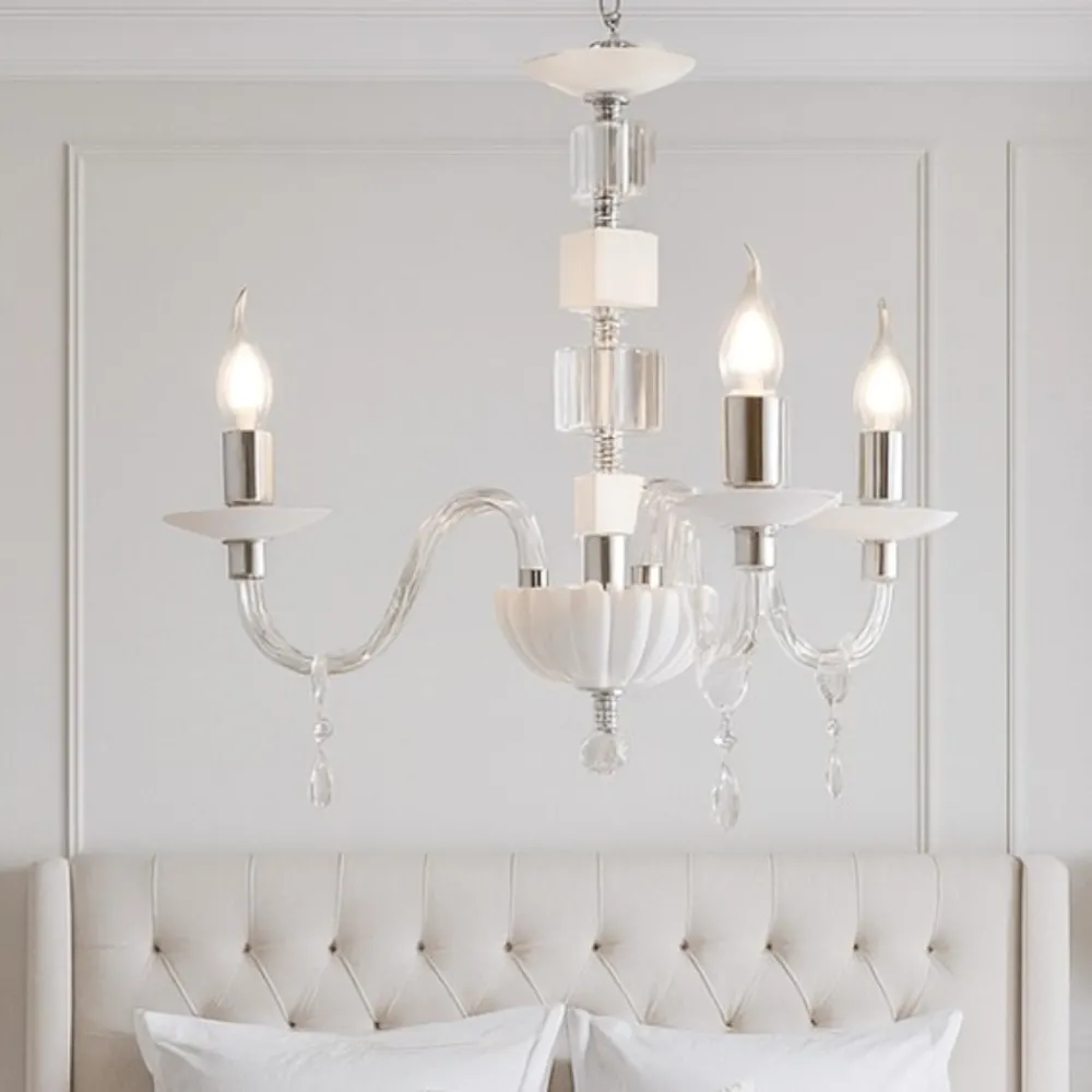 Lampadario Camera Da Letto-Ondaluce lampadario stanza da letto classico vetro cristallo bianco tre luci