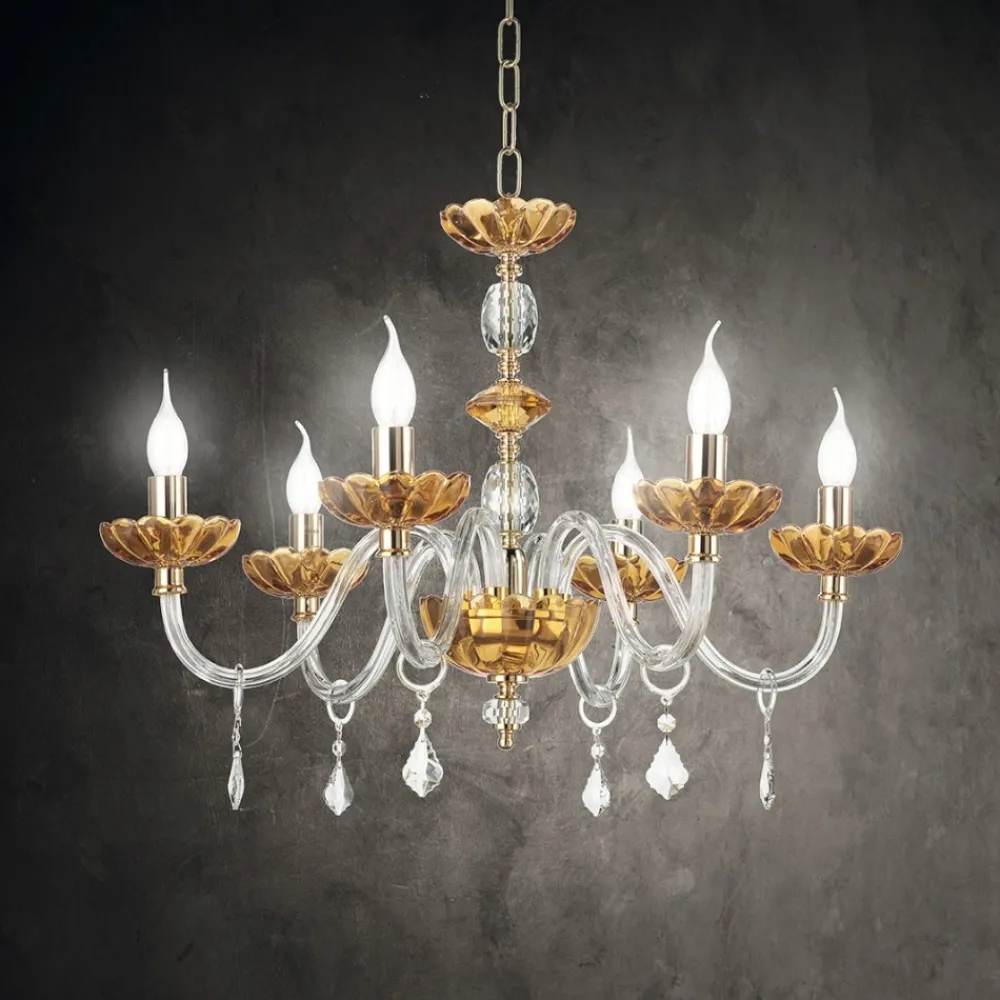 Lampadari Moderni-Ondaluce lampadario vetro cristallo ambrato