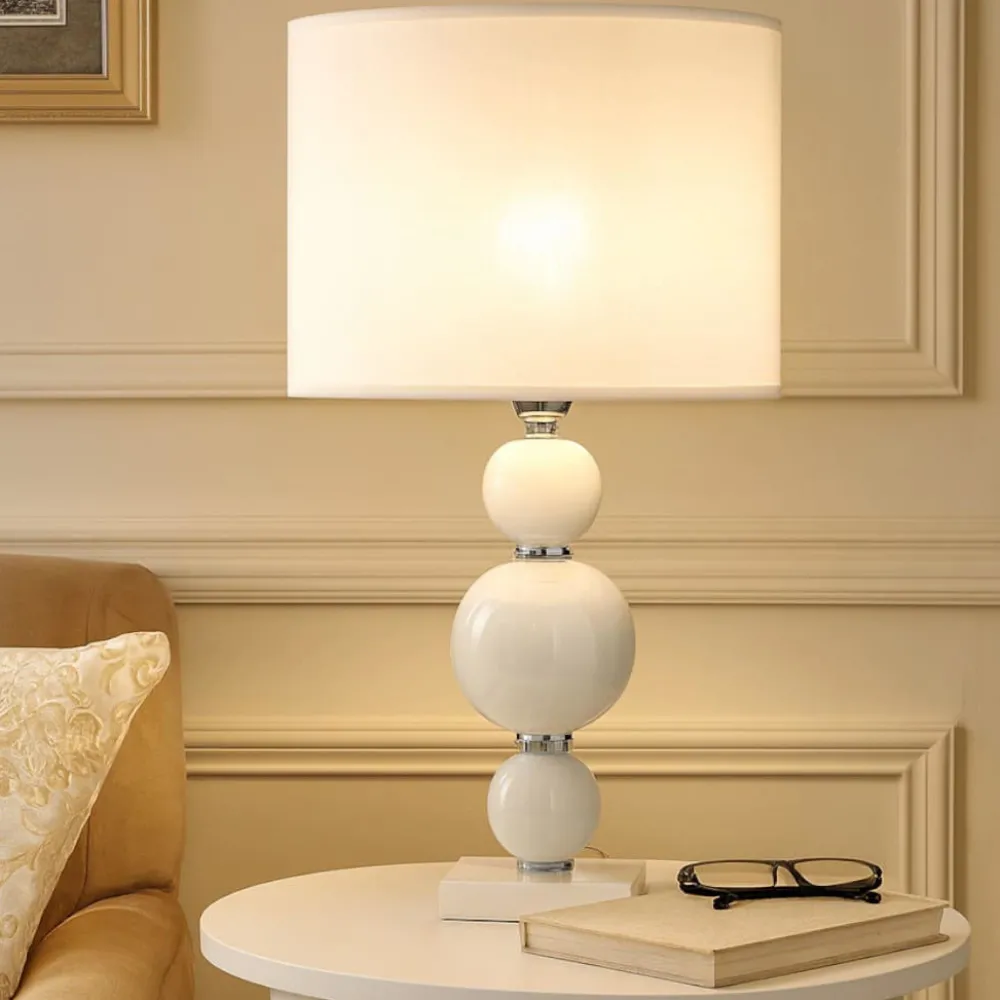 Lampade Da Tavolo-Ondaluce lg tebe lampada da tavolo classica vetro bianco paralume tessuto