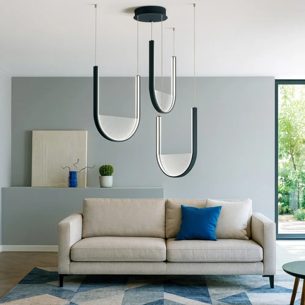 Lampadari Moderni-Ondaluce lotus lampadario nero led dimmerabile vetro fume'