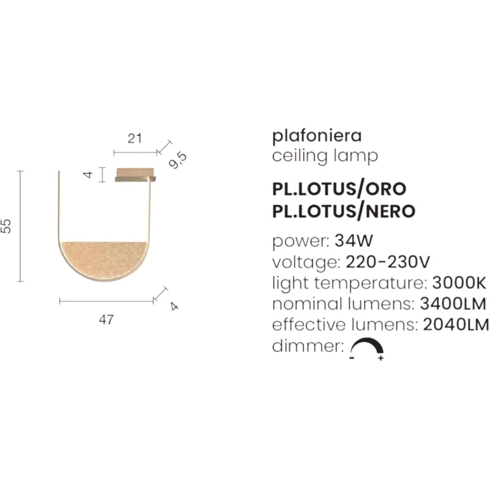 Plafoniere Moderne-Ondaluce lotus oro plafoniera led 34w 3000k dimmerabile moderna